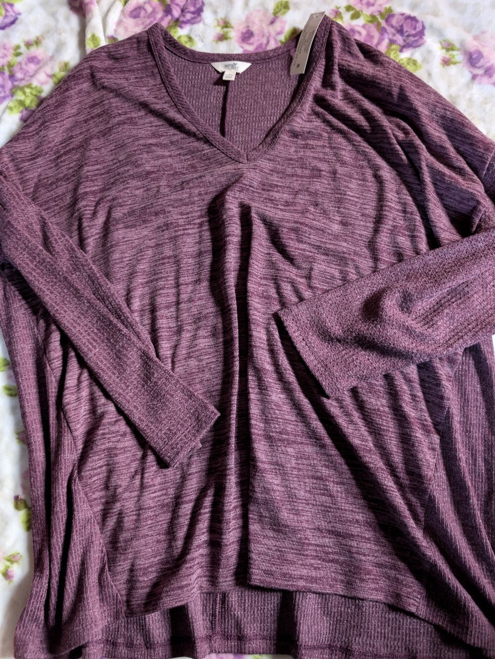 Terra & Sky Ribbed V-Neck Top in Plum